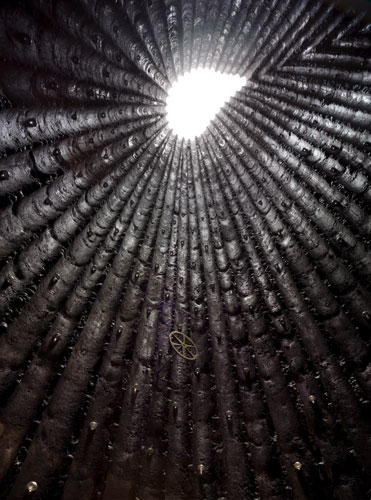 Peter Zumthor architect: An interior of the Brother Klaus field chapel in Wachendorf, Germany.