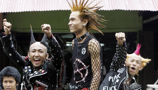 Burma water festival: Burmese youth dressed as punks at the Burma Water Festival.