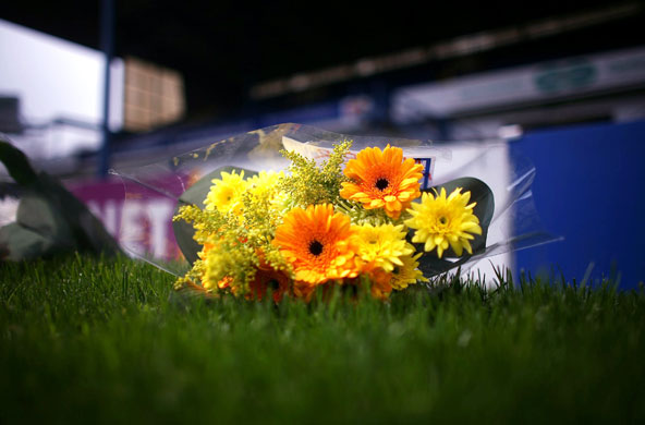 Hillsborough memorial: Floral tributes lie on the pitch at Hillsborough Stadium