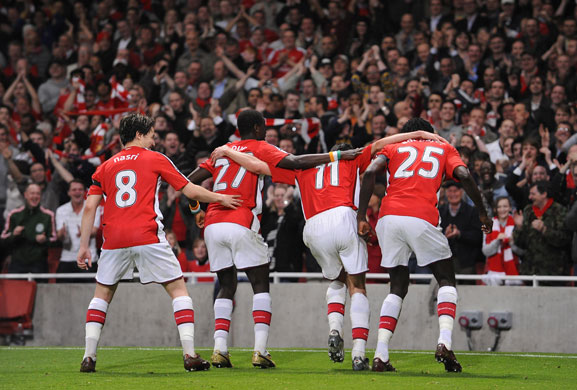 Arsenal v Villarreal: Nasri, Eboue, Van Persie and Adebayor celebrate