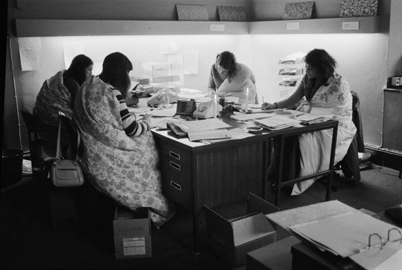 Three day week: Women wearing Slumberdown quilts to keep warm during the power cuts of 1974