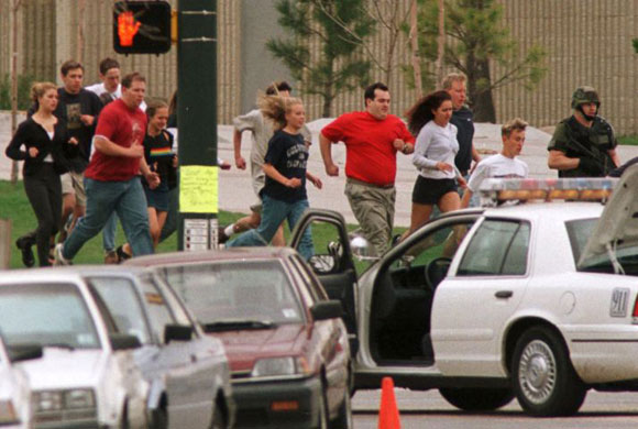 Columbine shootings: Columbine students run from the school