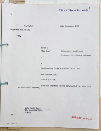 BBC Archives: Carbon copy of the first contract given to John Peel