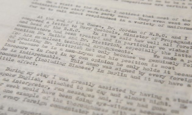 BBC Archives: report written by Tommy Woodruff, the BBC commentator at 1936 Olympic Games