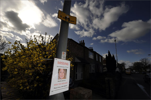 Claudia Lawrence : A poster shows missing woman Claudia Lawrence in York 