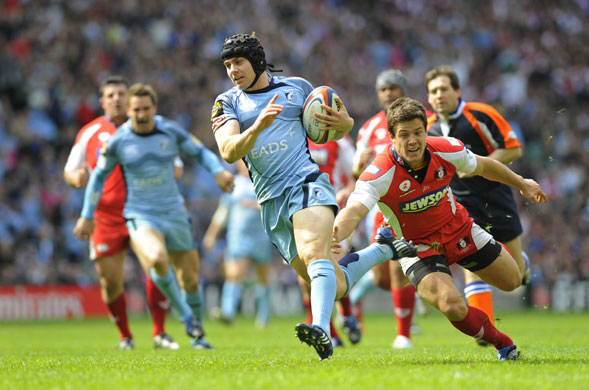 Cardiff v Gloucester: Leigh Halfpenny skips past Anthony Allen to score the first try for Cardiff