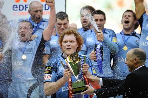 Cardiff v Gloucester: Paul Tito gets his hands on the trophy