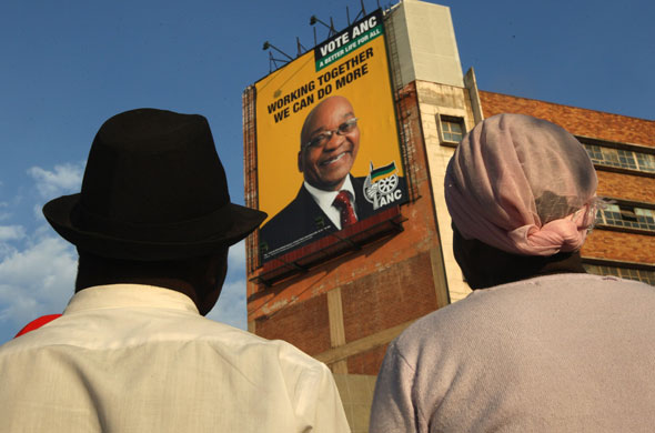 South Africa elections: A large campaign poster for the ruling African National Congress (ANC).