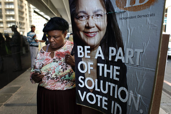 South Africa elections: An election poster for the Independent Democrats in downtown Johannesburg.