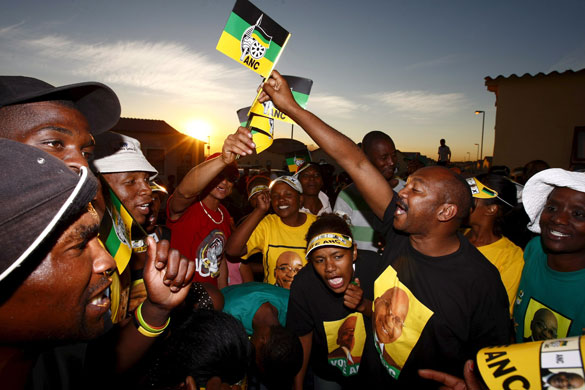 South Africa elections: ANC supporters campaign in Cape Town, South Africa.