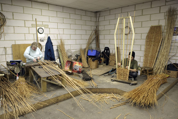 Basket making: P. H. Coate & Son: Matthew Sparrey at work making a willow coffin