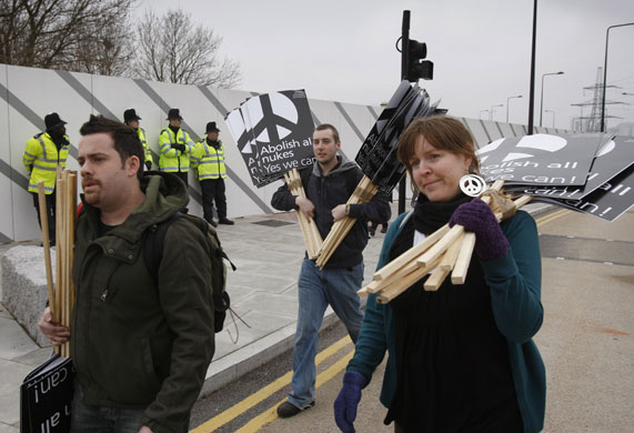 G20 protests day two: Campaign for Nuclear Disarmament demonstrators near the ExCel centre