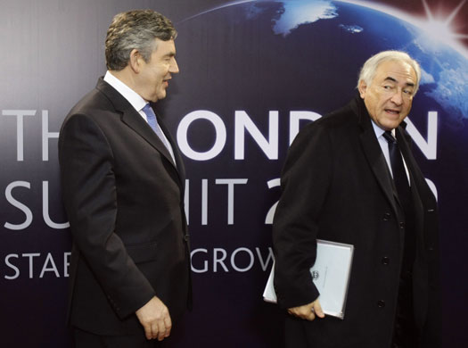 G20 summit : Gordon Brown talks with Dominique Strauss-Kahnof the IMF at G20