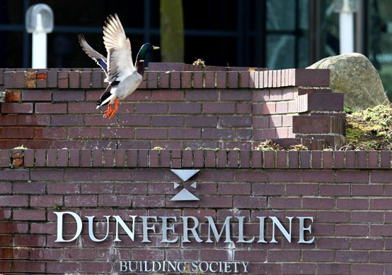 Week in Business: A duck flies past a sign at the HQ of Dunfermline Building Society