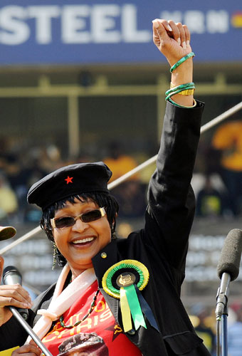 mandela at  zuma rally: Winnie Mandela attends an ANC rally to support Jacob Zuma