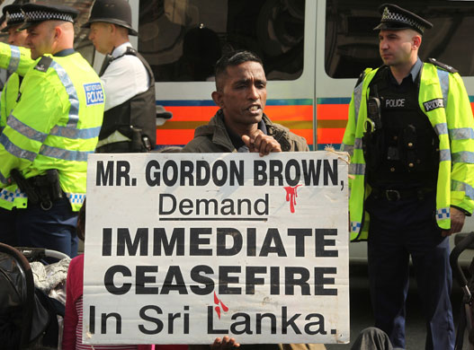 Tamil protest in  London : Tamil Protesters Block The Road Outside The Houses Of Parliament