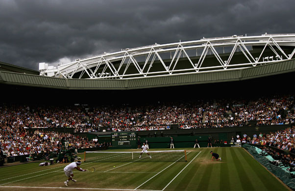 Wimbledon roof: Dark rain clouds as Rafael Nadal of Spain plays in the men's singles Final