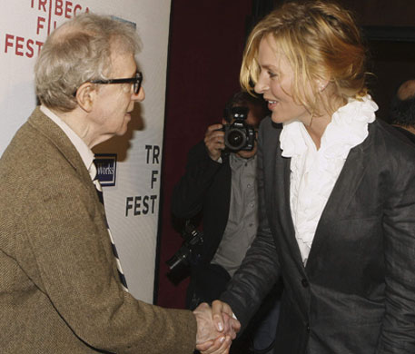 Whatever Works premiere: Woody Allen greets Uma Thurman at the Whatever Works premiere