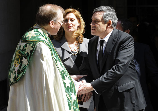 Clement Freud funeral: Prime Minister Gordon Brown at the funeral of Clement Freud 