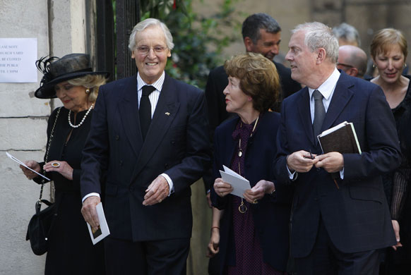 Clement Freud funeral: Nicholas Parsons and Gyles Brandreth leave the funeral of Clement Freud  