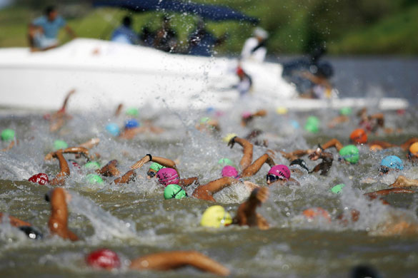 27 April 2009: Puerto Ordaz, Venezuela: Swimmers compete in an annual race