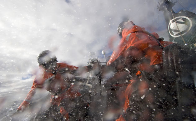 Sea Shepherd crew members are hosed by water cannons