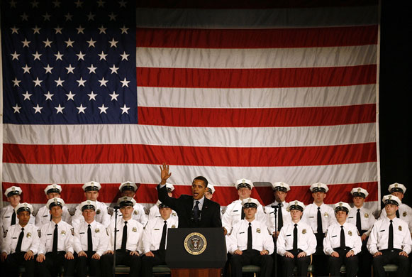 obama 100 days : barack obama attends police academy graduation ceremony in ohio