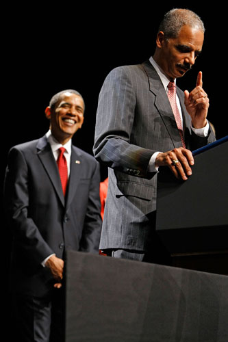 obama 100 days : president obama   at installation ceremony for attorney general eric holder