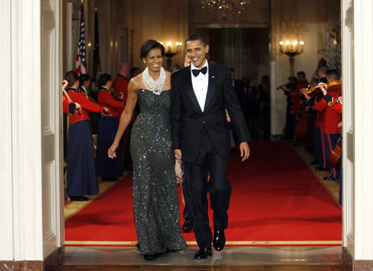 obama 100 days : Barack Obama and first lady Michelle Obama at the Governors dinner 
