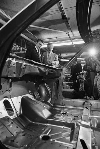 Chrysler cars timeline: Lee Iacocca shows Ronald Reagan a Chrysler 