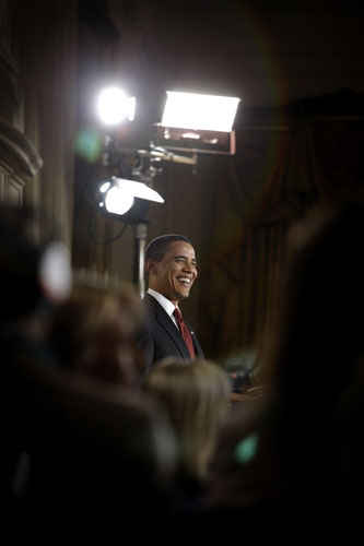 obama 100 days : President Barack Obama speaks during a news conference in the White House
