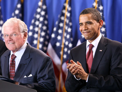 obama 100 days : Senator Edward Kennedy and President Barack Obama