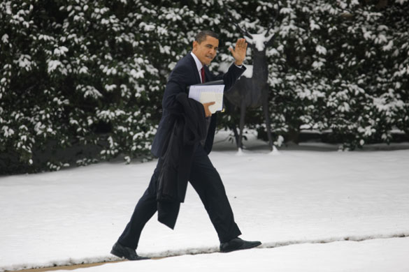 obama 100 days : President Obama Returns to White House