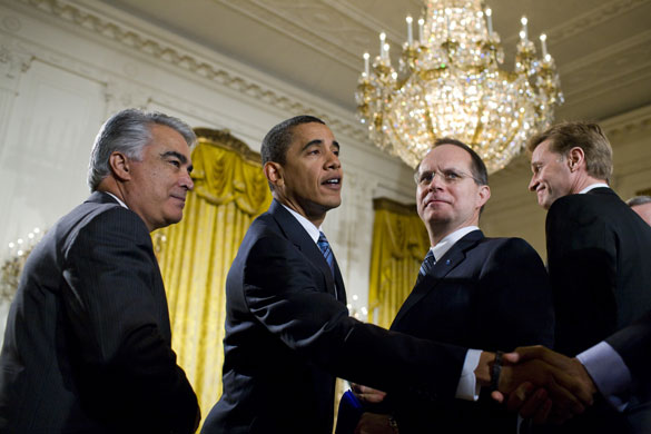 obama 100 days : President Obama Meets With Business Leaders