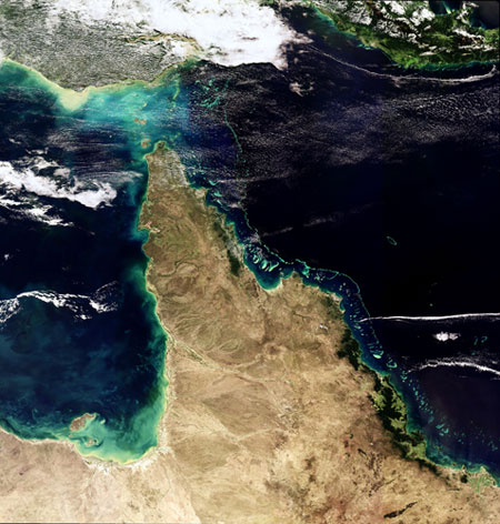 Satellite Eye: Great Barrier Reef in the Coral Sea , Queensland, Australia