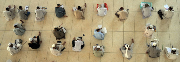 29 April 2009: Karachi, Pakistan: Religious students take their mid-term examination