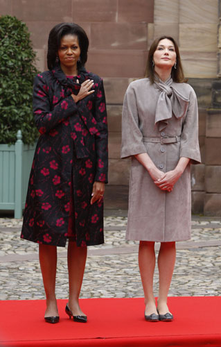 Obama visits Sarkozy : Michelle Obama and Carla Bruni-Sarkozy in Strasbourg