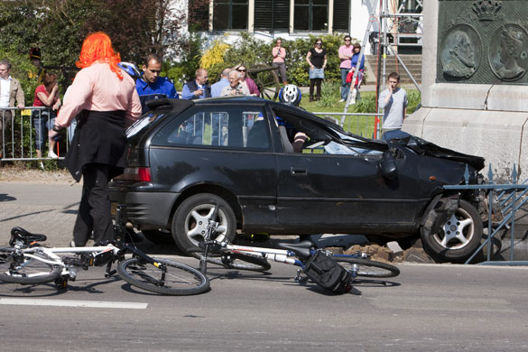 Netherlands car crash: Police officers near the driver of the car, moments after the crash