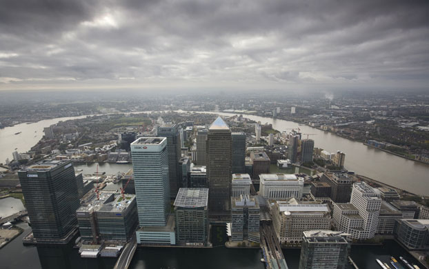 Week in Business: Aerial view of bank buildings including Barclays and HSBC in Canary Wharf.
