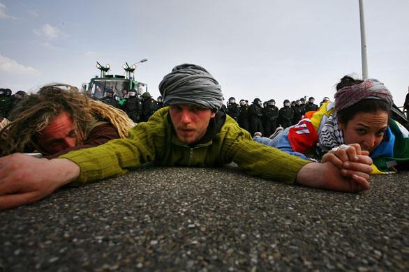 5 April 2009: Strasbourg: Protesters during a protest against the NATO summit