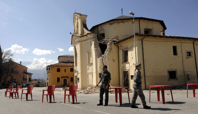 L'Aquila earthquake: Cordoned off damaged church in Italy
