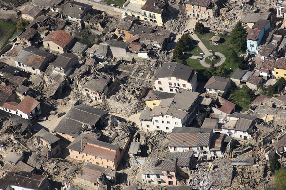 L'Aquila earthquake: aerial view of the destruction in the city of L'Aquila