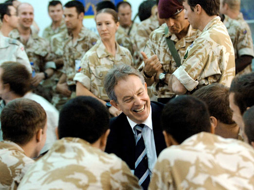Visits to Iraq: 19 May 2007: Tony Blair speaks to British soldiers in Basra