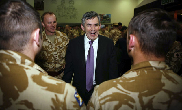 Visits to Iraq: 9 December 2007: Gordon Brown meets with British soldiers at Basra airbase