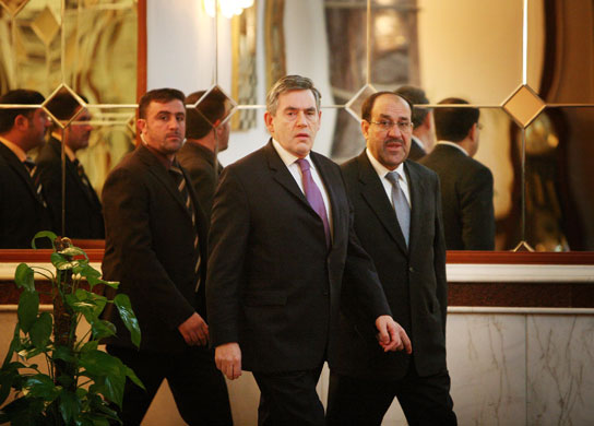 Visits to Iraq: 2008: Gordon Brown with prime minister Nouri al-Maliki in Baghdad