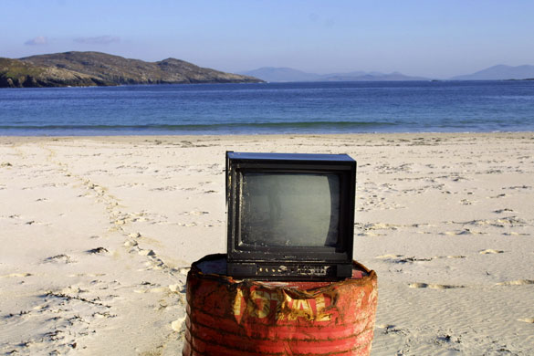 Beach litter: Huisinis: A discarded TV on the beach