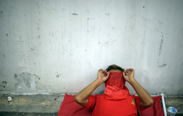 8 April 2009: Bangkok, Thailand: A supporter of former prime minister Thaksin Shinawatra