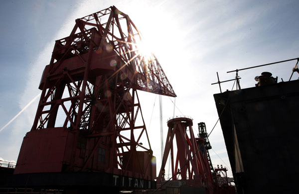 Week in Business: The famous Swan Hunters shipyard cranes on board the vessel Osprey.