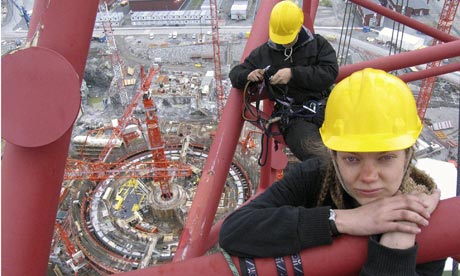 Greenpeace activists at Nuclear construction site for Olkiluoto 3 reactor, Finland 