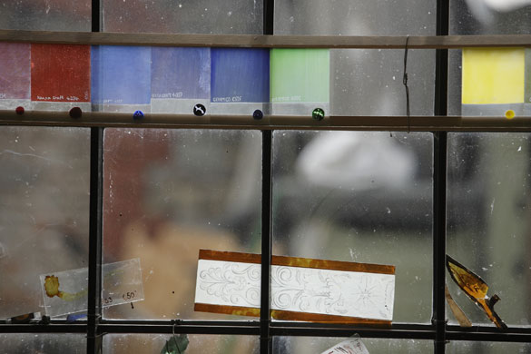 Holy Well Glass: Holy Well Glass Samples and test firings of different glass paints